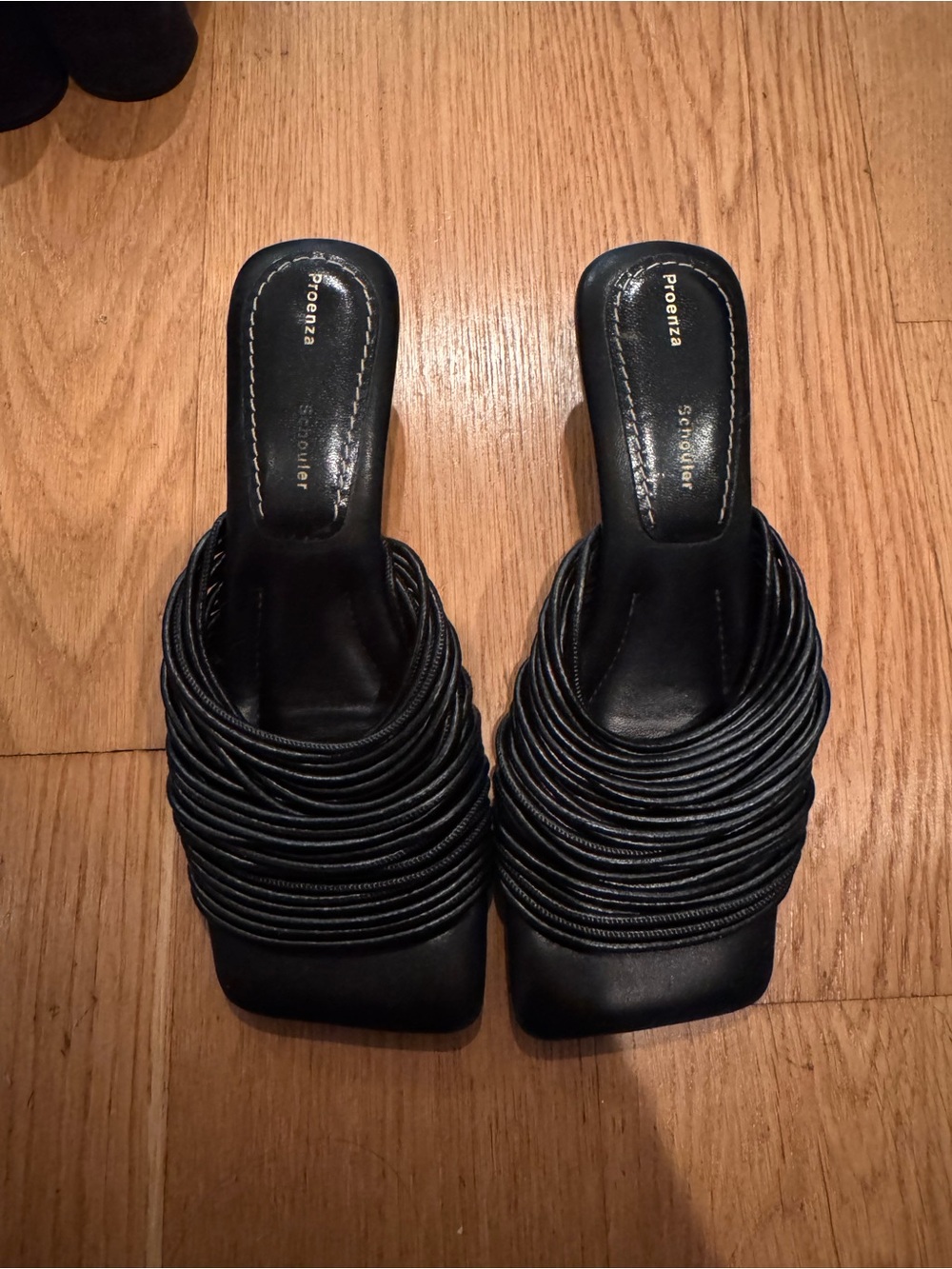 Proenza Schouler Black Layered Cord Slide Mules